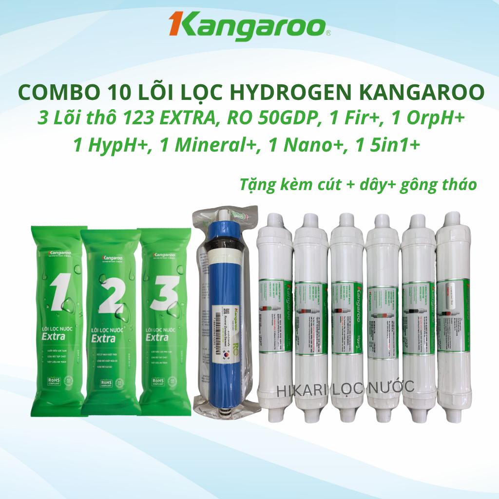 Combo 10 Lõi Lọc Nước Kangaroo Dòng Hydrogen Cao Cấp Model KG100HP, KG100HG, KG100HC, KG100HA... Bổ Sung Gấp Đôi Hdrogen