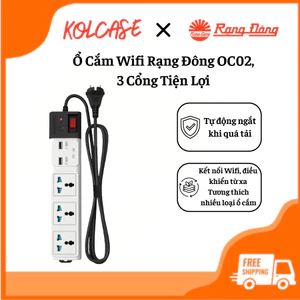Ổ Cắm Wifi Rạng Đông OC02 – 3 Cổng Tiện Lợi,Kết Nối Wifi, Điều Khiển Qua Điện Thoại, Dây Dài 3m/5m