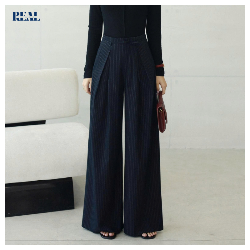 Quần suông ống rộng REAL CLOTHES (tổng hợp màu), vải kaki lụa ít nhăn, che bụng