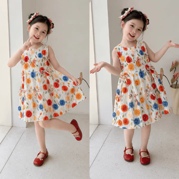 Váy hoa cho bé chất vải lụa mềm mát in 5D hoa nhí, Đầm cho bé gái mùa hè hoa nhí dễ thương, Váy sát nách VB01 - BIATON