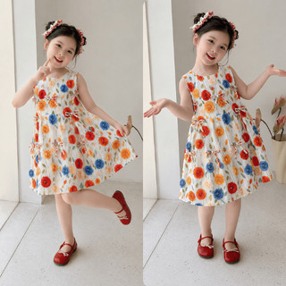Váy hoa cho bé chất vải lụa mềm mát in 5D hoa nhí, Đầm cho bé gái mùa hè hoa nhí dễ thương, Váy sát nách VB01 - BIATON