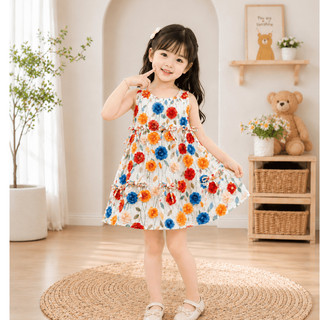 Váy cho bé gái xinh xắn mặc mùa hè, Váy hoa dáng xòe suông rộng đáng yêu, Váy ba lỗ mát mẻ mặc đi biển VB01- BIATON