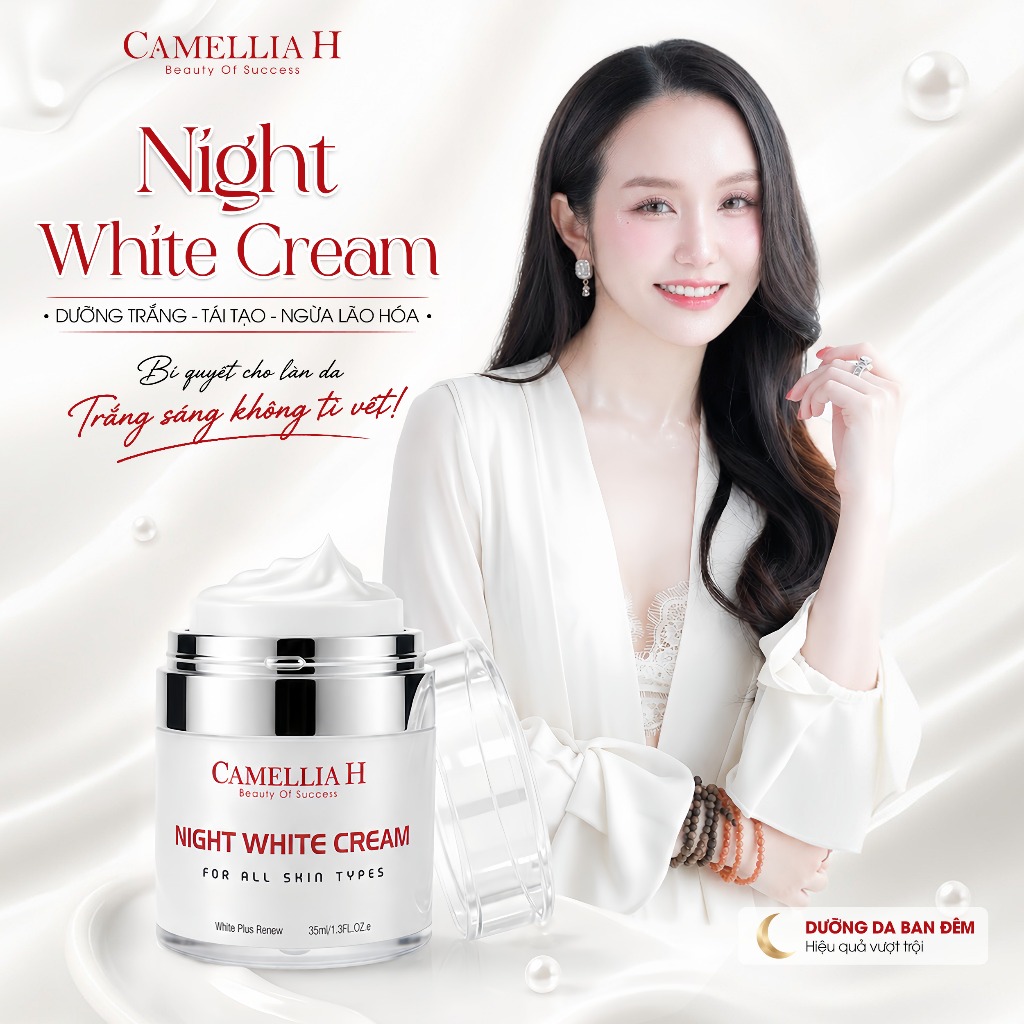 Kem dưỡng trắng ban đêm Camellia H Night White Cream tái tạo da mờ xỉn màu dưỡng da căng mịn