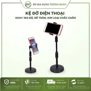 Kệ đỡ điện thoại để bàn xoay 360 độ đế tròn kim loại chắc chắn dùng livestream xem phim
