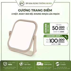 Gương trang điểm để bàn 2 mặt xoay 360 độ khung nhựa màu lúa mạch hình chữ nhật tiện lợi