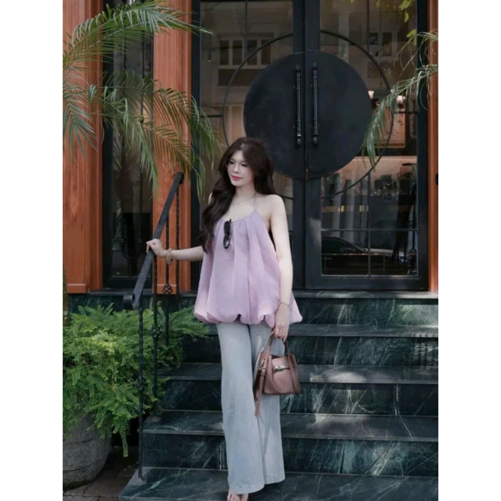 Áo 2 Dây Nữ Phom Bí Dáng Babydoll Bo Gấu Phồng, Áo Yếm 2 Dây Hở Lưng Đan Dây Đi Biển Đi Cafe Sang Chảnh - CHAMIE STUDIO