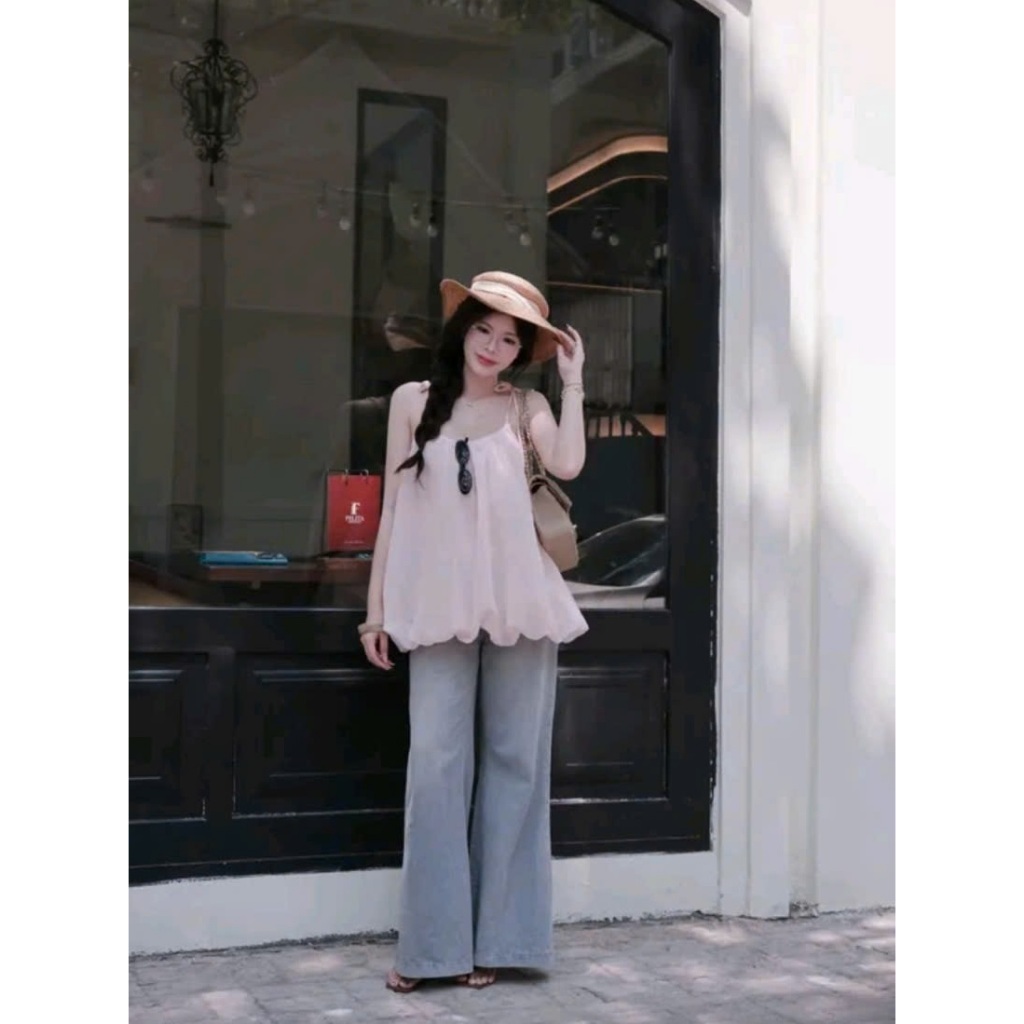 Áo 2 Dây Nữ Phom Bí Dáng Babydoll Bo Gấu Phồng, Áo Yếm 2 Dây Hở Lưng Đan Dây Đi Biển Đi Cafe Sang Chảnh - CHAMIE STUDIO