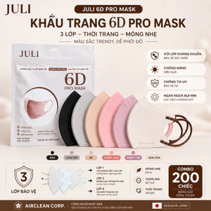 Combo 200 Chiếc Khẩu Trang 6D JULI ProMask, Khẩu Trang Chống Tia UV, 3 Lớp Kháng Khuẩn, JULIMASK