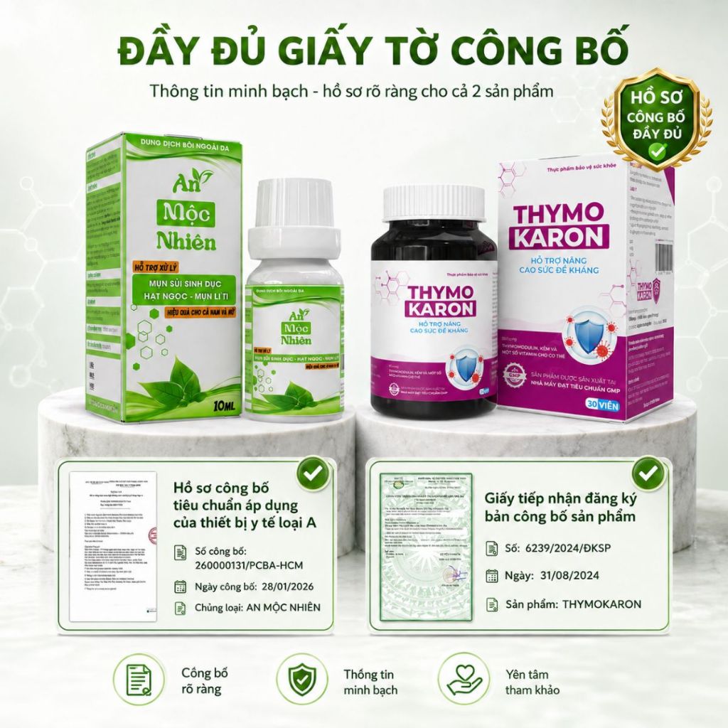 Combo Xử Lý Mụn Sùi Mào Gà Tại Nhà An Toàn, Kín Đáo [An Mộc Nhiên + THYMOKARON]