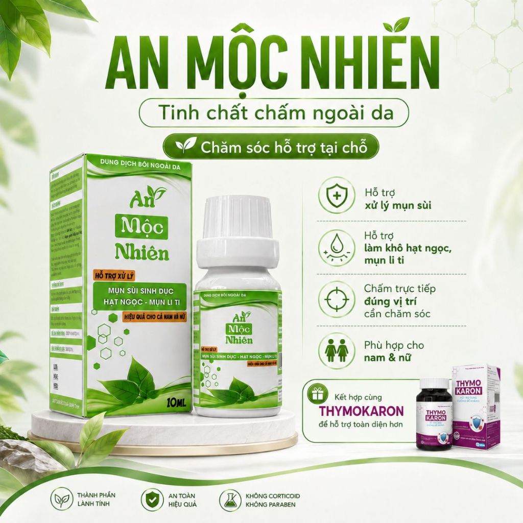 Combo Xử Lý Mụn Sùi Mào Gà Tại Nhà An Toàn, Kín Đáo [An Mộc Nhiên + THYMOKARON]