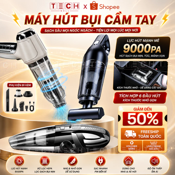 Máy hút bụi cầm tay không dây hút bụi giường nệm lực hút siêu mạnh 15000PA thiết kế nhỏ gọn