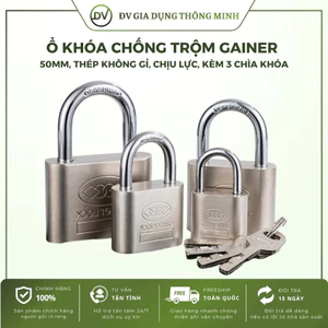 Ổ khóa chống trộm Gainer 50mm thép không gỉ chịu lực cao kèm 3 chìa khóa tiện dụng