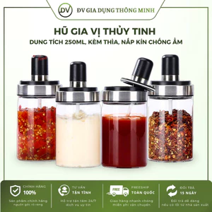 Hũ gia vị thủy tinh 250ml kèm thìa nắp kín chống ẩm thiết kế tiện lợi dùng nhà bếp
