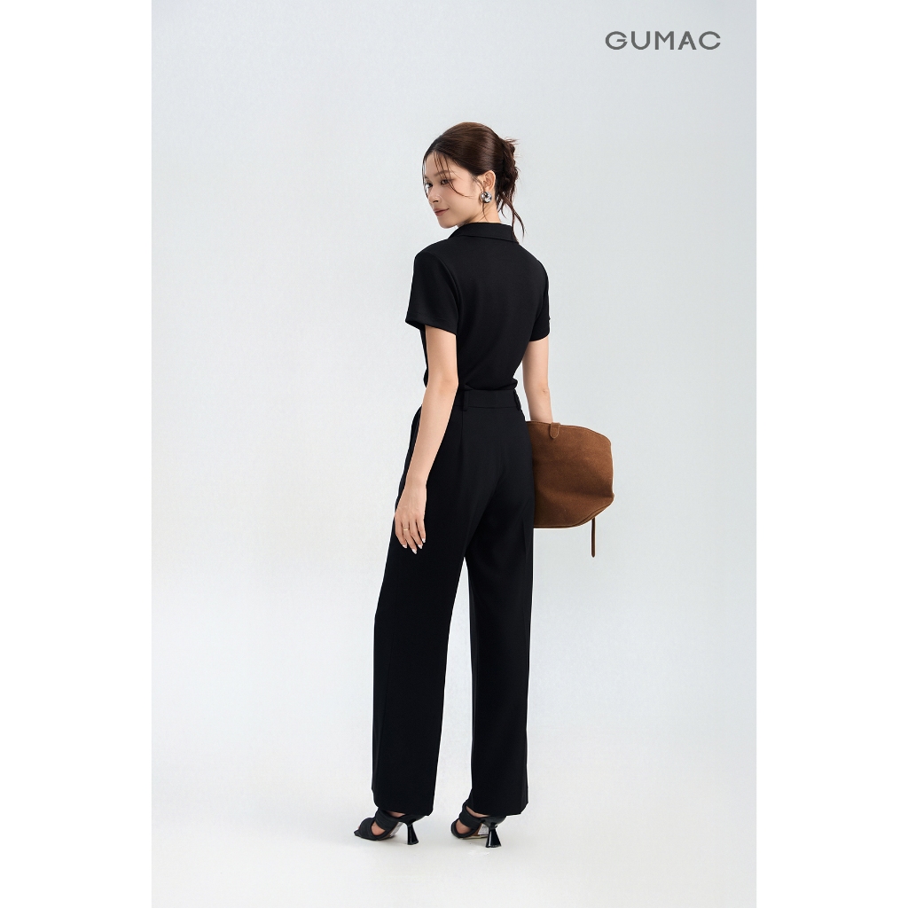 Quần tây nữ GUMAC dáng suông đính nút bọc mắt cáo có may túi xéo hai bên chất liệu thoáng mát QG05055