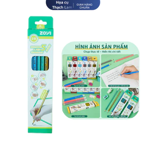 Bộ 12 Bút Chì Gỗ Tam Giác ZOYI HB 2B Kèm Gôm Và Chuốt Bút Chì Cho Bé Luyện Viết