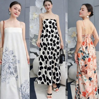 Váy hai dây dáng xòe chun lưng đi biển, Đầm suông maxi nữ 2 dây hoa nhí sang chảnh, Váy dài cho nữ VD04 VD01-BIATONKIDS