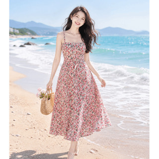 Váy hai dây dáng xòe chun lưng đi biển, Đầm suông maxi nữ 2 dây hoa nhí sang chảnh, Váy dài cho nữ VD04 VD01-BIATONKIDS