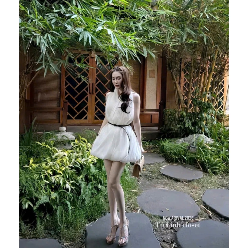 ĐẦM VOAN TRẮNG CỔ YẾM KÈM ĐAI THANH LỊCH QUYẾN RŨ | VÁY NỮ TIỂU THƯ HOT TREND 2026 BY CHAMIE STORE VA7125