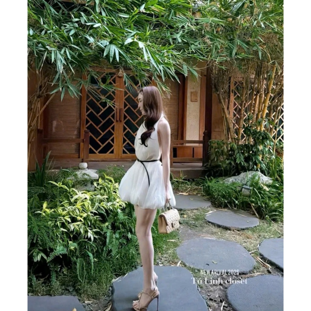 ĐẦM VOAN TRẮNG CỔ YẾM KÈM ĐAI THANH LỊCH QUYẾN RŨ | VÁY NỮ TIỂU THƯ HOT TREND 2026 BY CHAMIE STORE VA7125