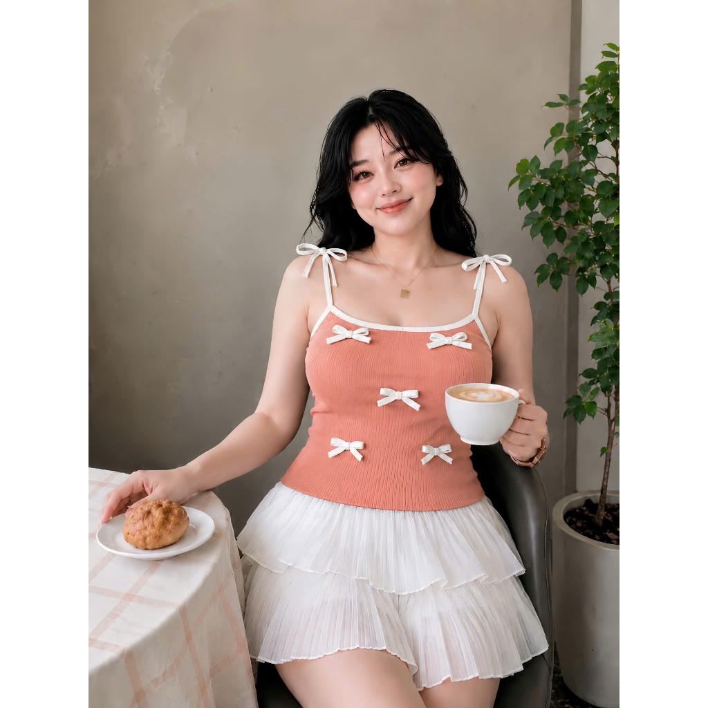 Áo Kiểu Croptop Bigsize Nữ,Áo Thun Dây Nơ Xnh Xắn Vải Dệt Kim Thun Gân Mềm Mại G157
