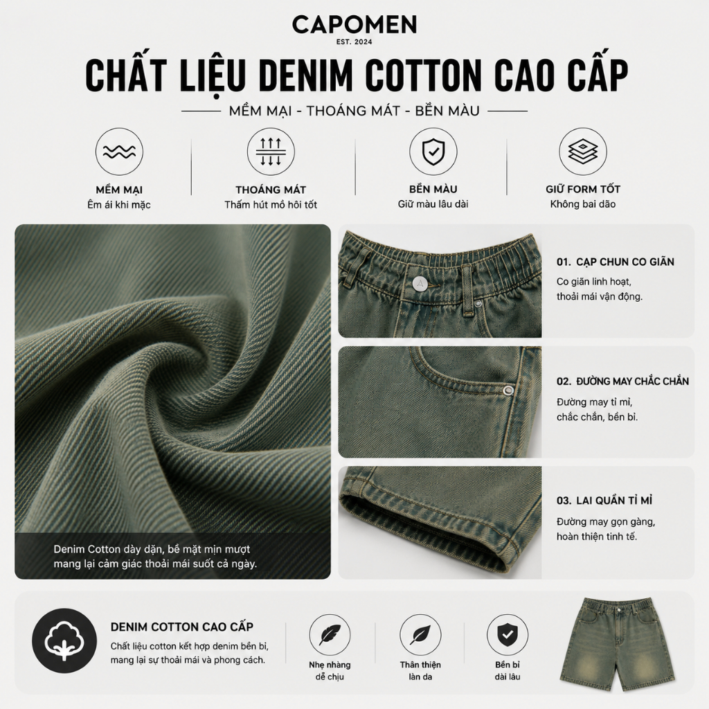 Quần short jean nam cạp khuy nửa chun co giãn thoải mái, thời trang năng động (JKC1) | BigBuy360 - bigbuy360.vn