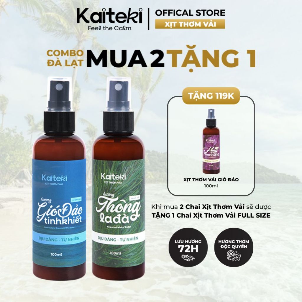 Xịt Thơm Quần Áo Kaiteki 100ml - Hương Nước Hoa Cho Quần Áo, Thơm Lâu 72H, Khử Mùi Vải - Mua 2 Tặng 1