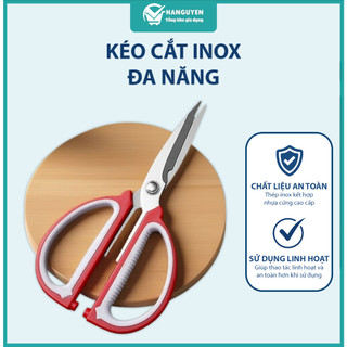 Kéo cắt thực phẩm inox cán nhựa đỏ đa năng dụng cụ nhà bếp cao cấp siêu bền dễ sử dụng