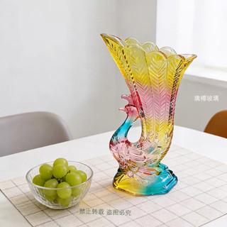 Bình Thuỷ Tinh công phong thủy hình chim công sang xịn