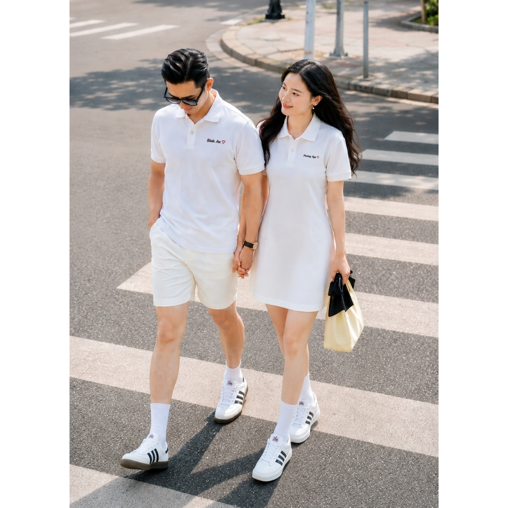Áo polo nam váy polo nữ basic vải cotton, đồ đôi nam nữ thêu tên theo yêu cầu, Đồ cặp couple - LiLa