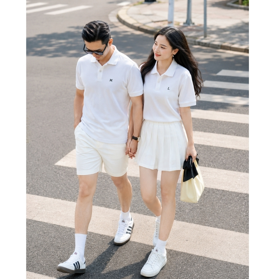 Áo polo đôi LILA thêu logo tên theo yêu cầu, vải cá sấu cotton cao cấp nhiều màu quà tặng nam nữ ý nghĩa