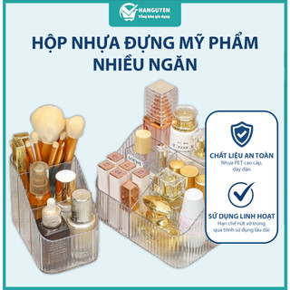 Hộp đựng mỹ phẩm, son môi, cọ trang điểm đa năng - nhựa trong kẻ sọc sang trọng