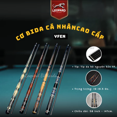 CƠ BI-A YFEN CHÍNH HÃNG - CƠ LỖ NGỌN CÔNG NGHỆ FULL CARBON - LEOPARD BILLIARDS
