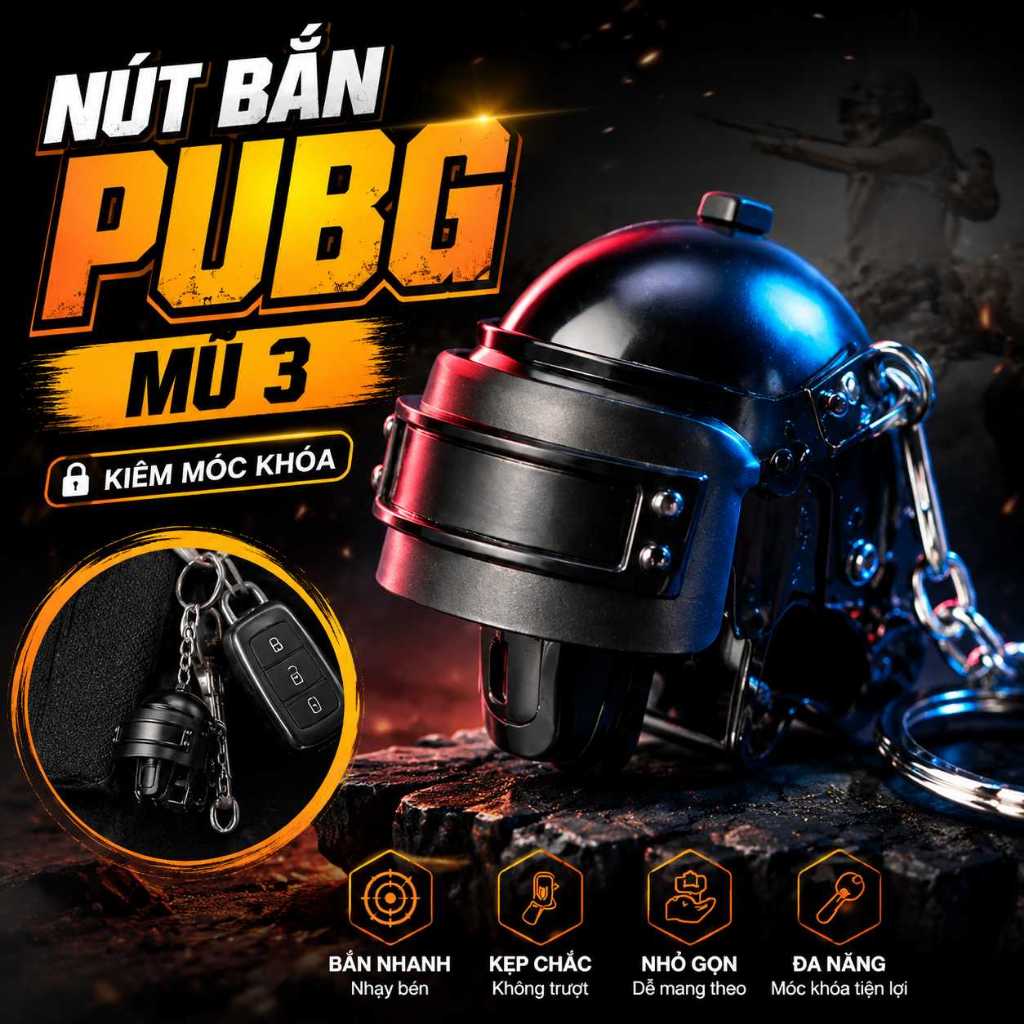 Nút Bấm PUBG Mũ 3 Kiêm Móc Khóa – Bấm Nhạy, Kẹp Chắc, Nhỏ Gọn, Thiết Kế Độc Đáo