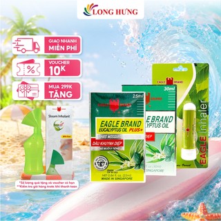 Combo dầu Eagle Brand Eucalyptus Oil Plus+ (25ml) + dầu Eagle Brand Eucalyptus Oil (30ml) + ống hít Eagle Inhaler (1.1g)