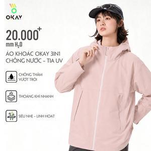 Áo Khoác Chống Nước OKAY 20K Nam Nữ – Hồng Pastel, Chống UV UPF50+, Nhẹ Thoáng, Áo Khoác Daily