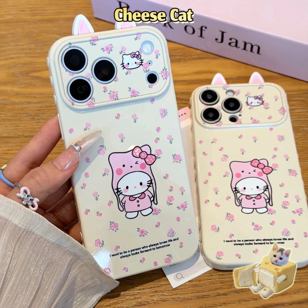 Hoa Kitty cho iPhone 17 Pro Max 11 12 13 14 15 16 Plus Hình trái tim ở cạnh bên của ốp điện thoại dành