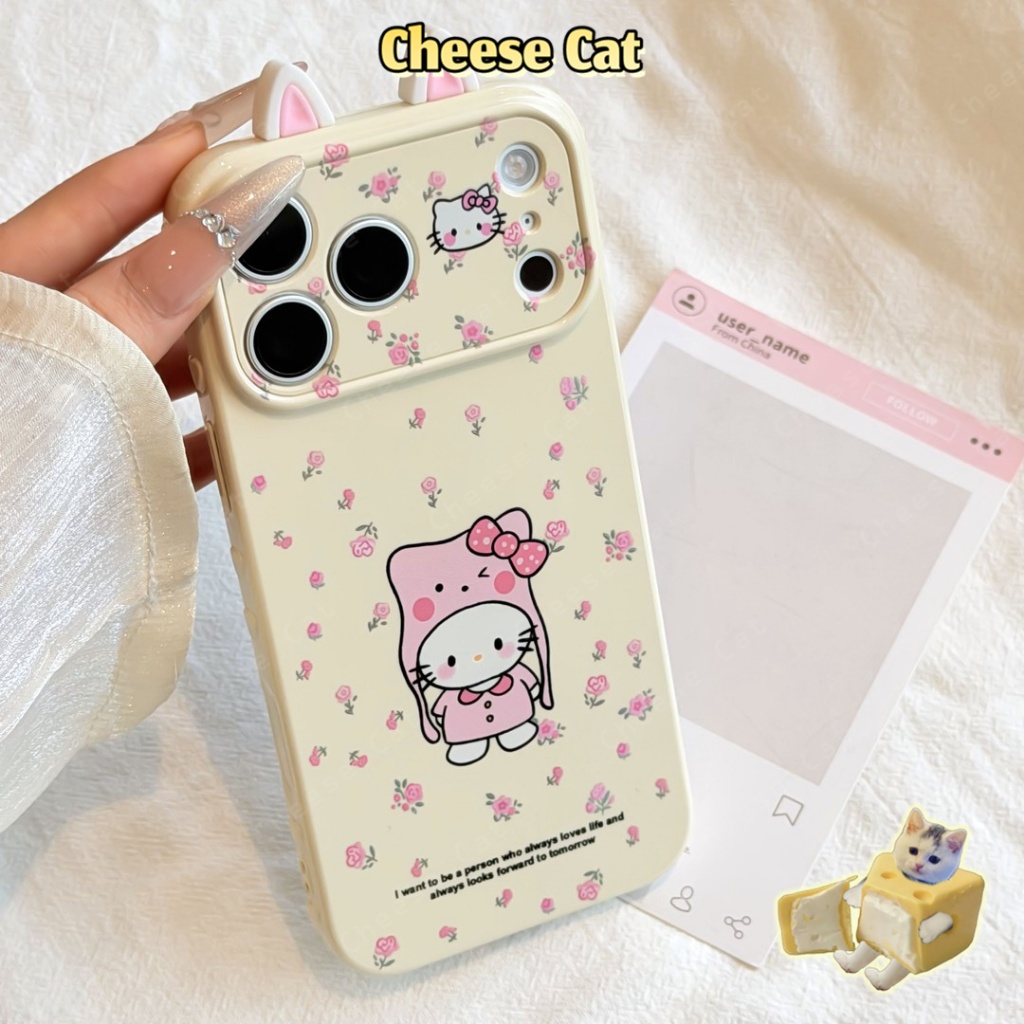 Hoa Kitty cho iPhone 17 Pro Max 11 12 13 14 15 16 Plus Hình trái tim ở cạnh bên của ốp điện thoại dành