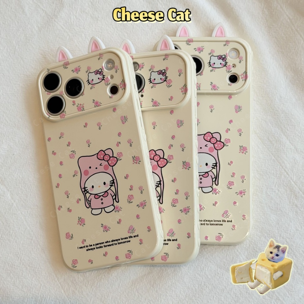 Hoa Kitty cho iPhone 17 Pro Max 11 12 13 14 15 16 Plus Hình trái tim ở cạnh bên của ốp điện thoại dành