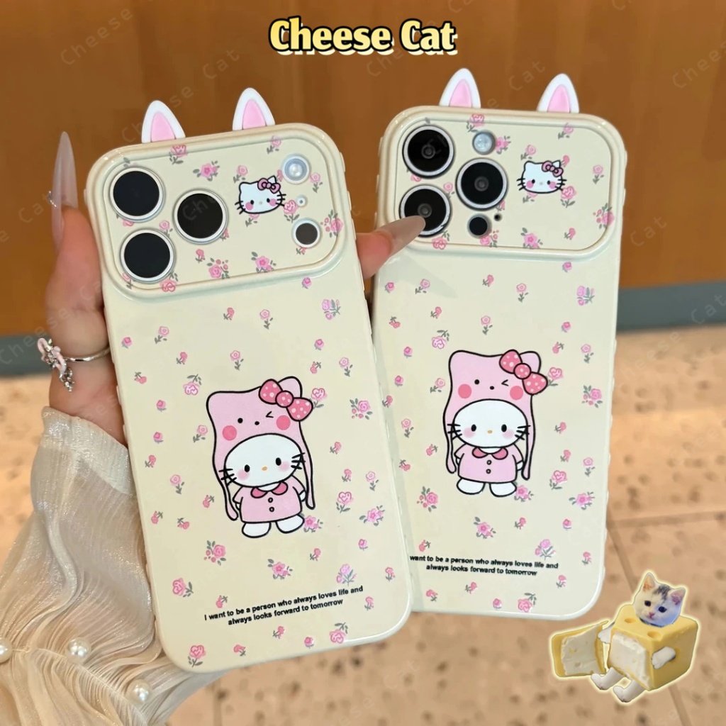 Hoa Kitty cho iPhone 17 Pro Max 11 12 13 14 15 16 Plus Hình trái tim ở cạnh bên của ốp điện thoại dành