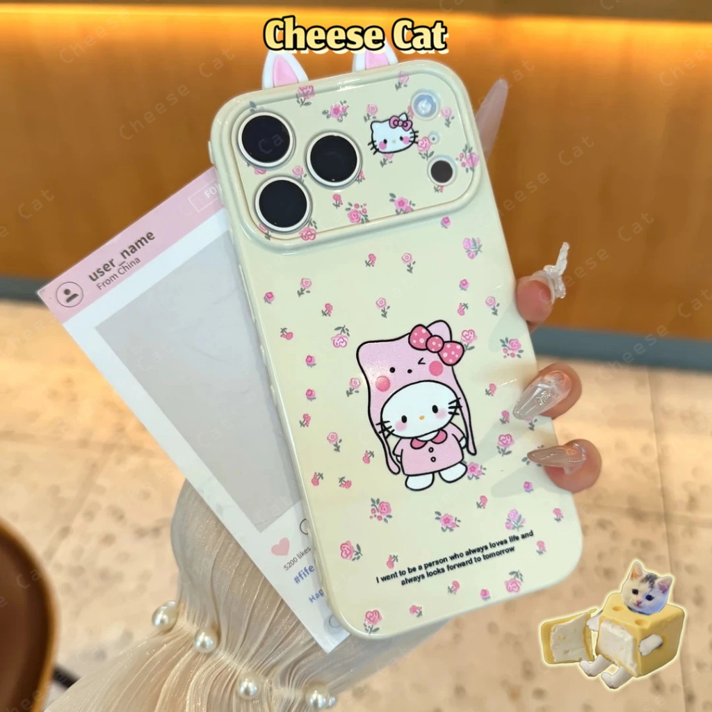 Hoa Kitty cho iPhone 17 Pro Max 11 12 13 14 15 16 Plus Hình trái tim ở cạnh bên của ốp điện thoại dành
