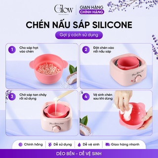 Combo Chén Nấu Sáp Wax Lông Silicone Màu Hồng GLOWWAXING + 100gr Sáp Cao Cấp Siêu Bám Lông CHE TÊN