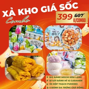 Combo Ăn Vặt 4 Món Mochi Kem Lạnh + Bánh Da Trứng + Bánh Mì Caramen + Thạch Pudding