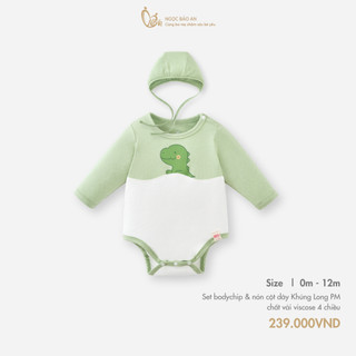 M&B (0-12M) Bodychip dài tay và nón cột dây vải Viscose co giãn 4 chiều mềm mịn cho bé sơ sinh.
