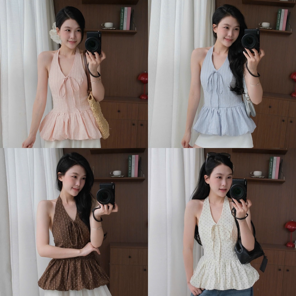 Adela Top (TSW) Áo cổ yêm chấm bi xòe phồng Nữ the.sweaterweather