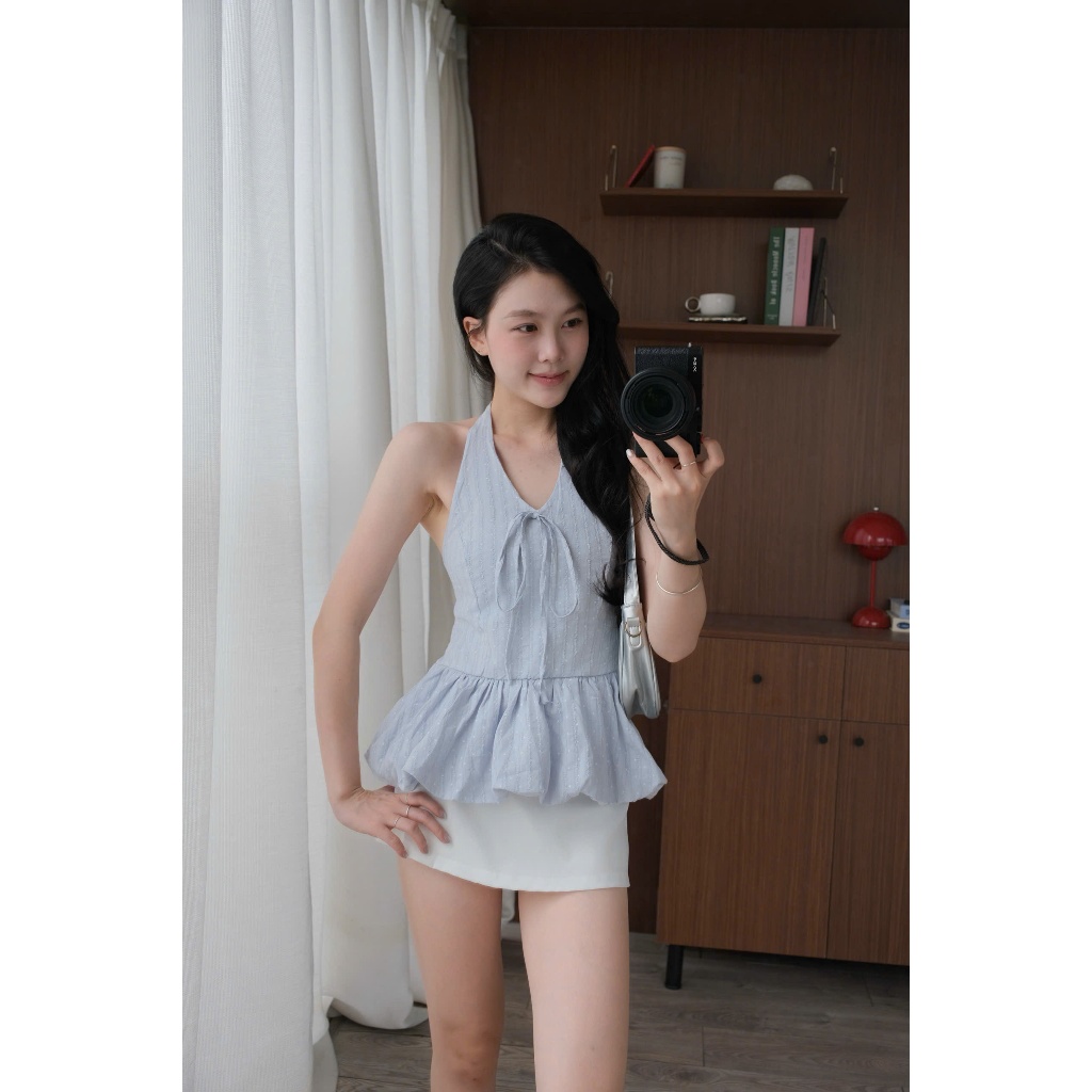Adela Top (TSW) Áo cổ yêm chấm bi xòe phồng Nữ the.sweaterweather