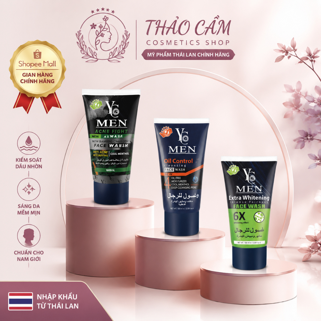 Sữa Rửa Mặt Nam YC Men Thái Lan 100ml – Kiềm Dầu, Ngừa Mụn, Dưỡng Sáng Da, Oil Control & Acne