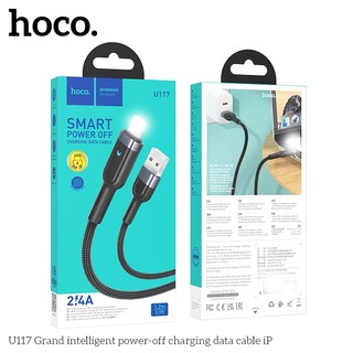Cáp sạc tự ngắt Hoco U117 cổng LaiNing max 2.4A, dài 1.2M (Đen)