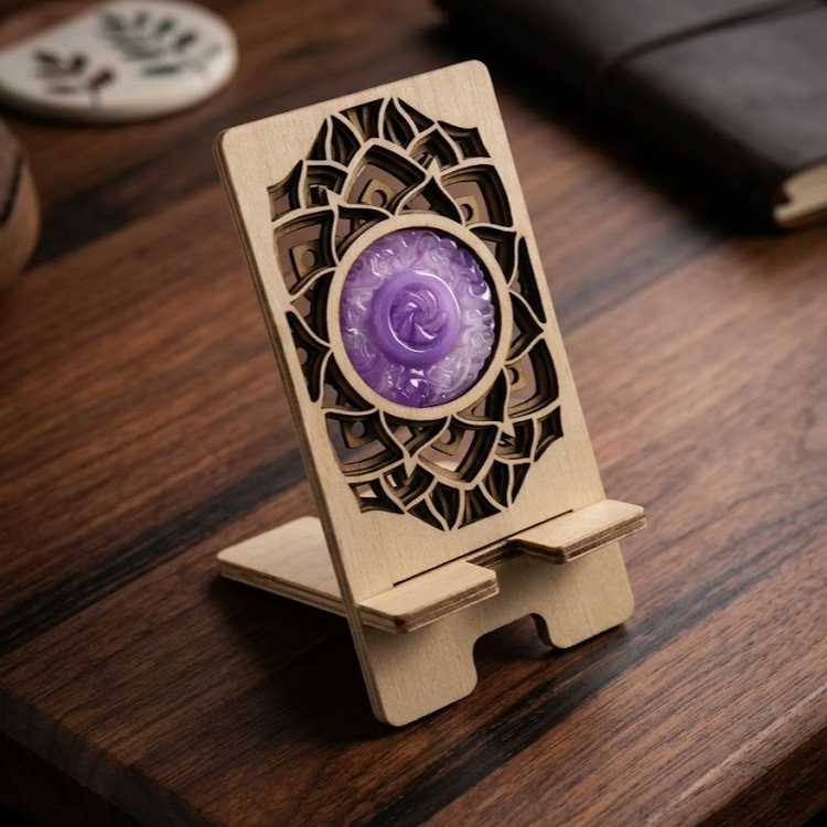 Giá Đỡ Điện Thoại Bằng Gỗ Sang Trọng, Hoạ Tiết Mandala – Gác Điện Thoại Decor Bàn Làm Việc Tinh Tế