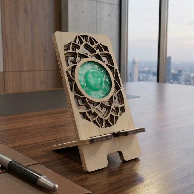 Giá Đỡ Điện Thoại Bằng Gỗ Sang Trọng, Hoạ Tiết Mandala – Gác Điện Thoại Decor Bàn Làm Việc Tinh Tế