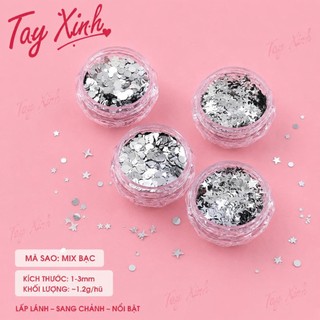 Hạt Kim Tuyến Nail Bạc Cao Cấp | Charm Sao Tim Tròn Trang Trí Móng | Phụ Kiện Nail Tay Xinh